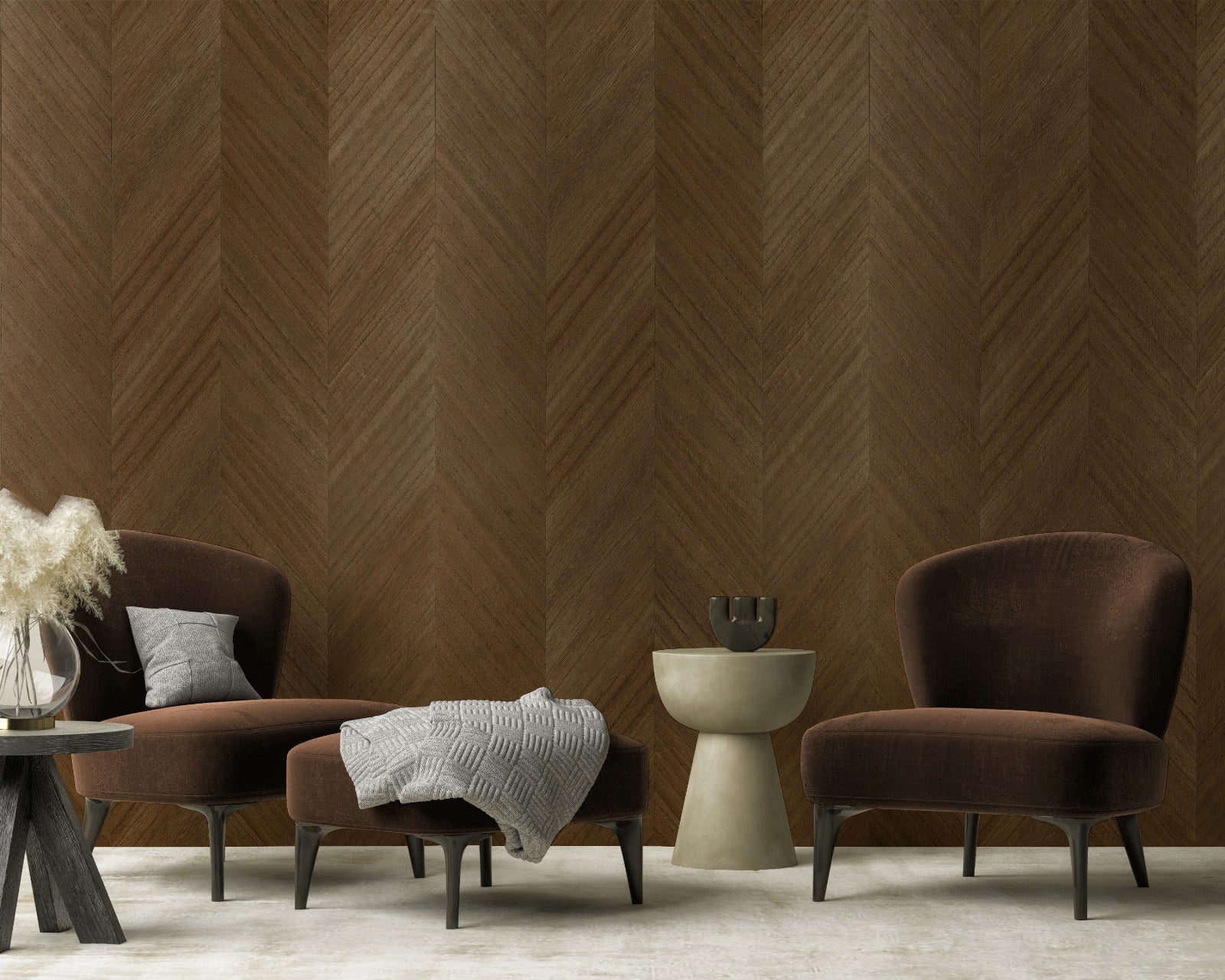 Walnut Crest wood-effect wall panel styled in a modern interior