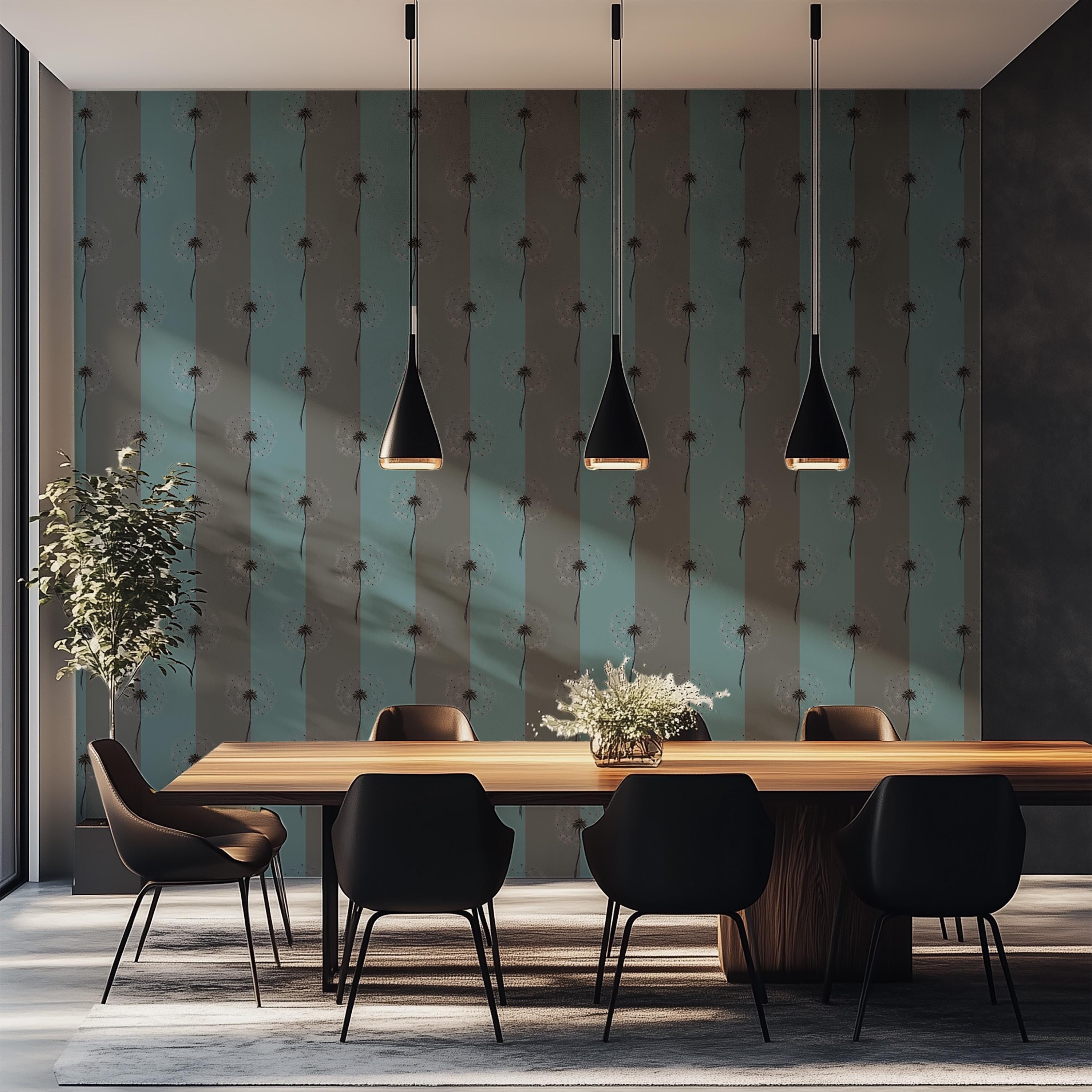 Dandelion Reverie - Mist Blue botanical wallpaper – wall design detail