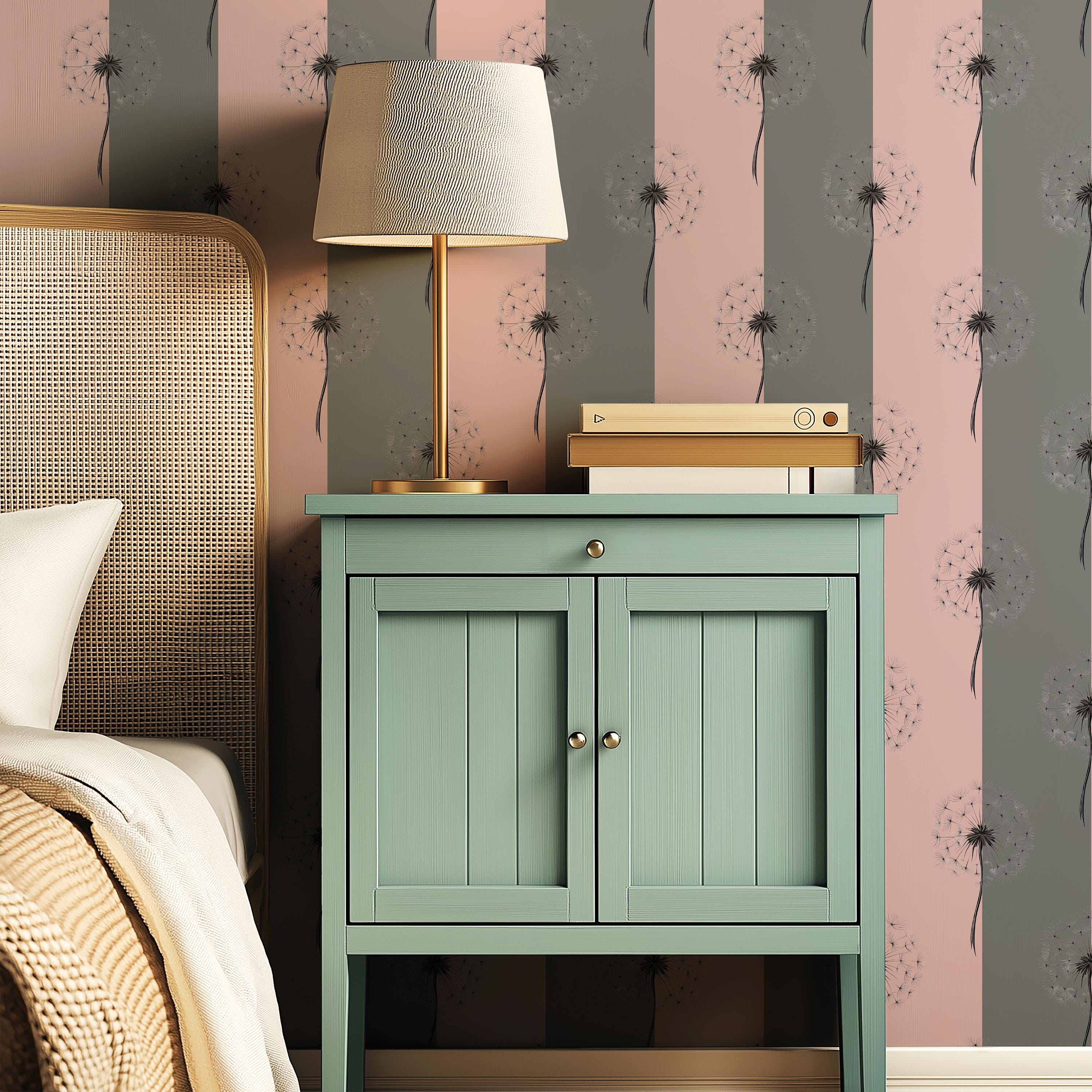 Dandelion Reverie - Blush Stone botanical wallpaper – shown as a full-wall feature