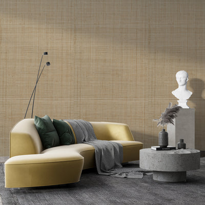 Bare Whisper textured grasscloth wallcovering styled in a modern interior