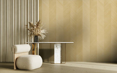 Chevron Charm wood-effect wall panel styled in a modern interior