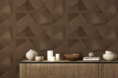 Dark Angle wood-effect wall panel styled in a modern interior