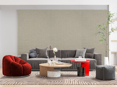 Horizon Calm textured grasscloth wallcovering styled in a modern interior