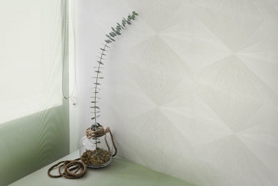 Ivory Grid wood-effect wall panel styled in a modern interior