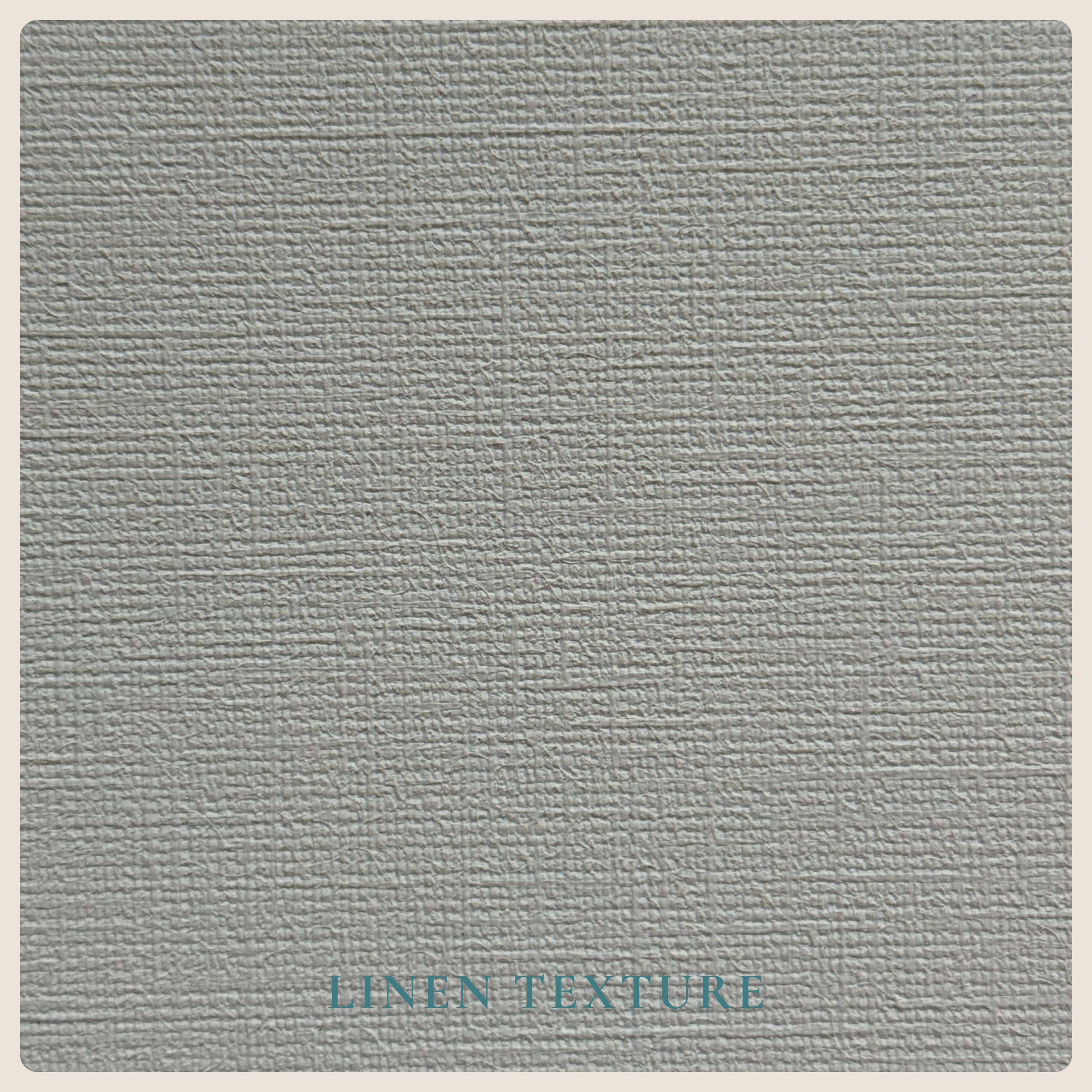 A square fabric texture swatch showing a woven linen-like material in a light gray color, with the words 'LINEN TEXTURE' printed in blue at the bottom.