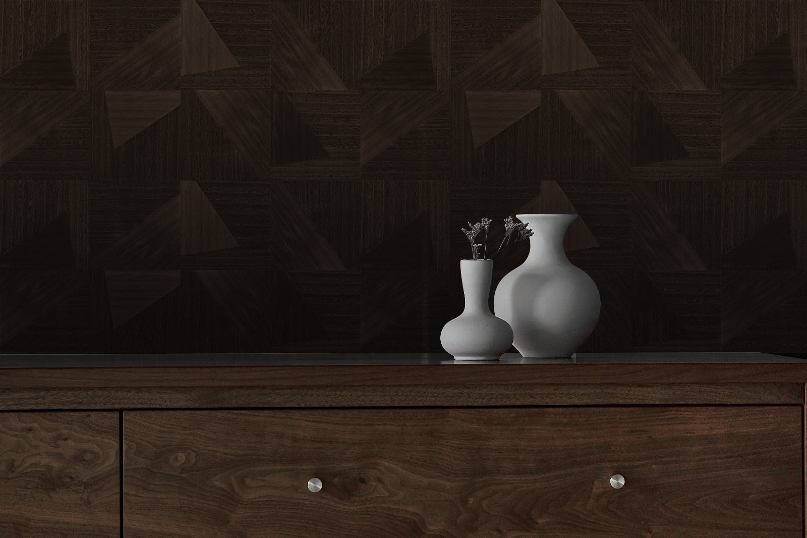 Midnight Grain wood-effect wall panel styled in a modern interior