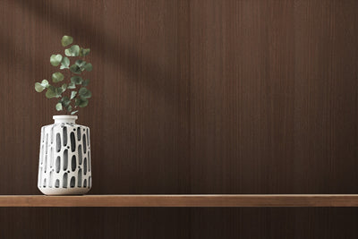 Midnight Walnut wood-effect wall panel styled in a modern interior