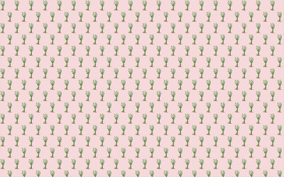 A repeating pattern of small green cacti on a light pink background.