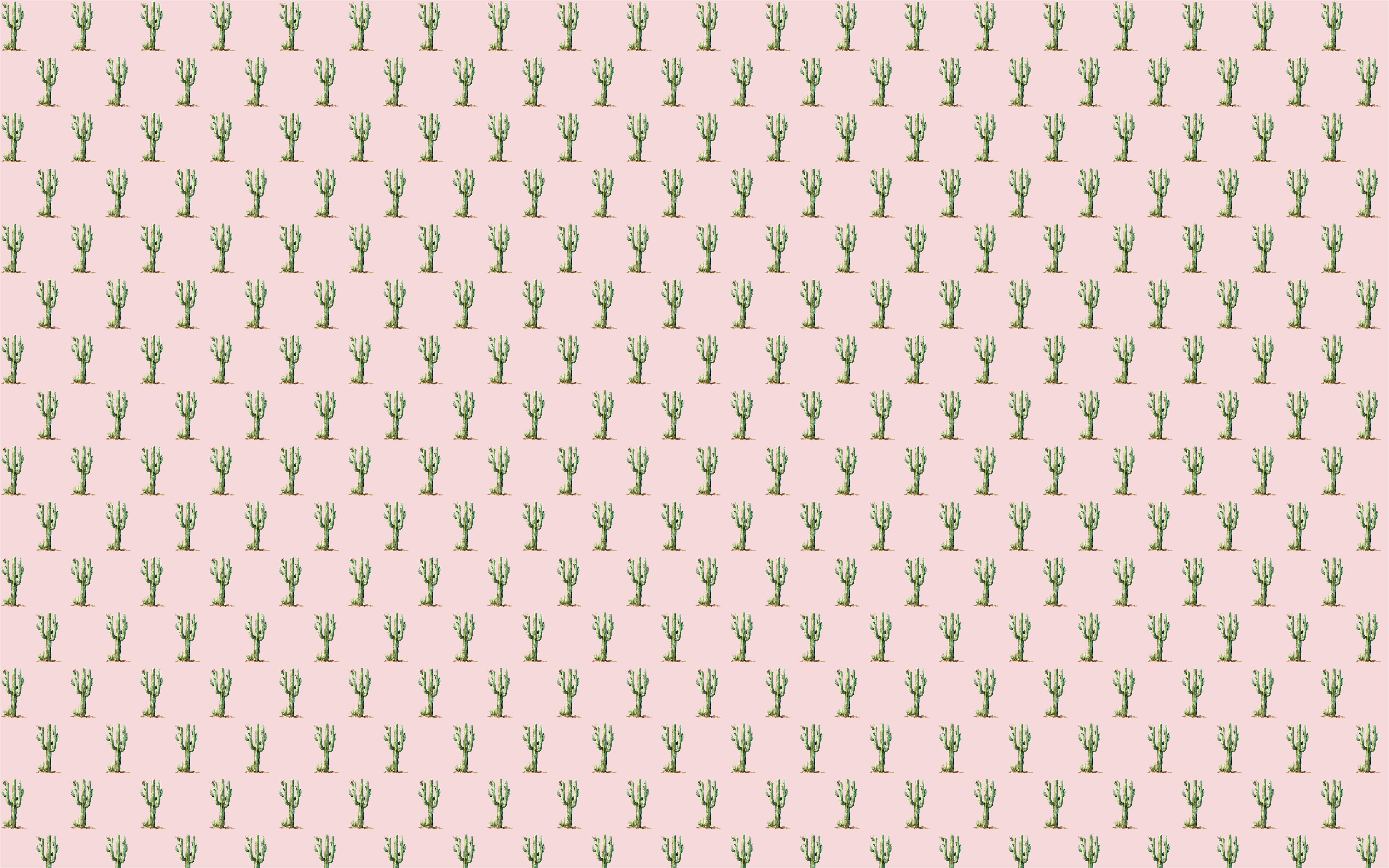 A repeating pattern of small green cacti on a light pink background.