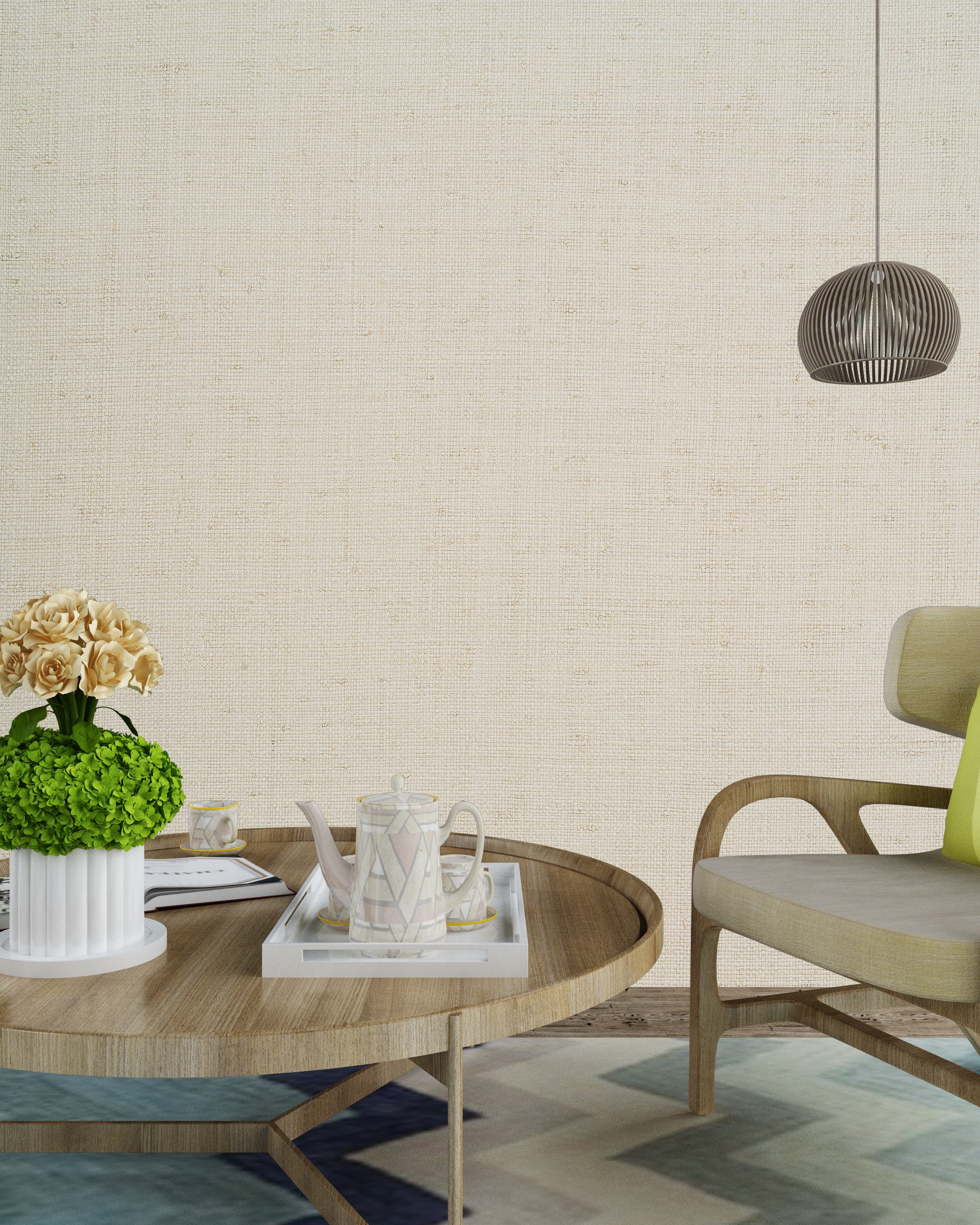 Natural Canvas textured grasscloth wallcovering styled in a modern interior