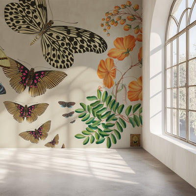 Orange Blossom - Soft Ivory Art Deco butterfly wall mural styled in a modern interior