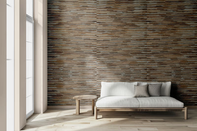 Safari Weave textured grasscloth wallcovering styled in a modern interior