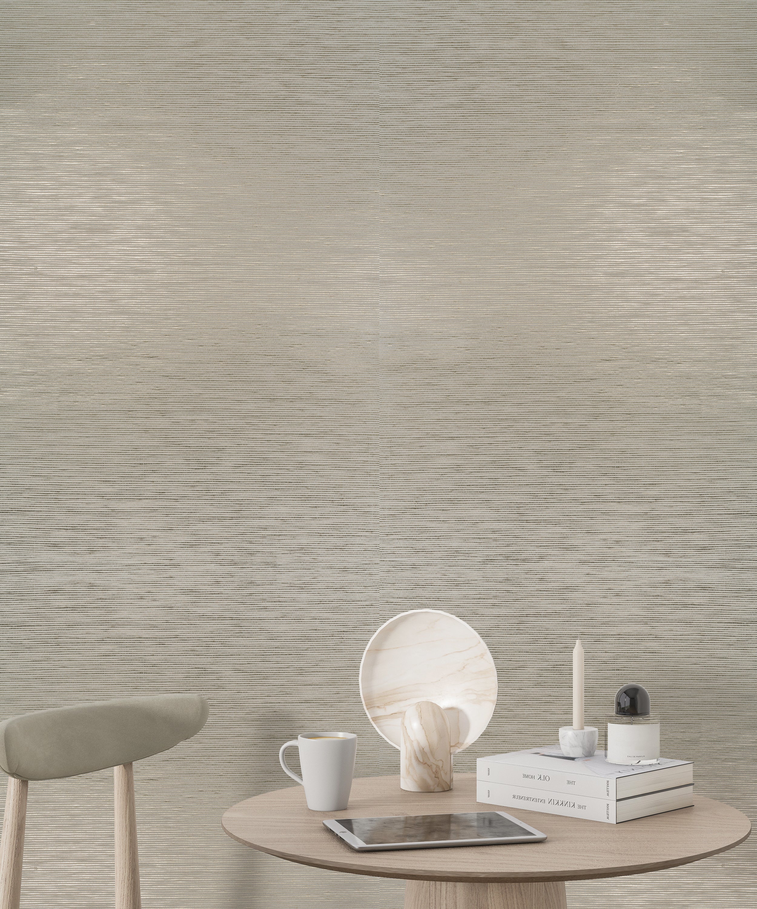Shimmer Weave textured grasscloth wallcovering styled in a modern interior
