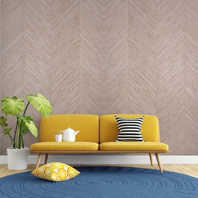 Terra Chevron textured grasscloth wallcovering styled in a modern interior