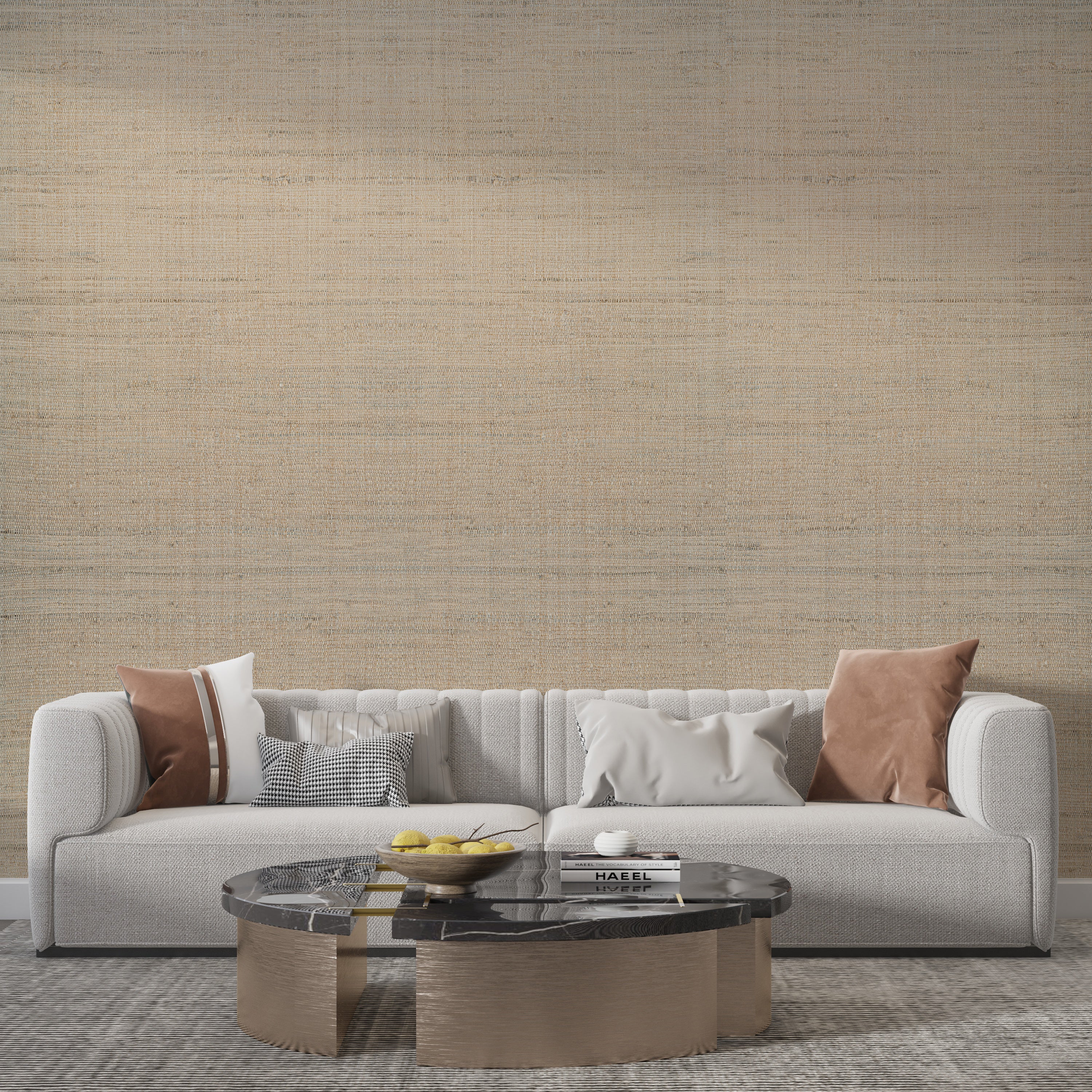 Weaver's Path textured grasscloth wallcovering styled in a modern interior