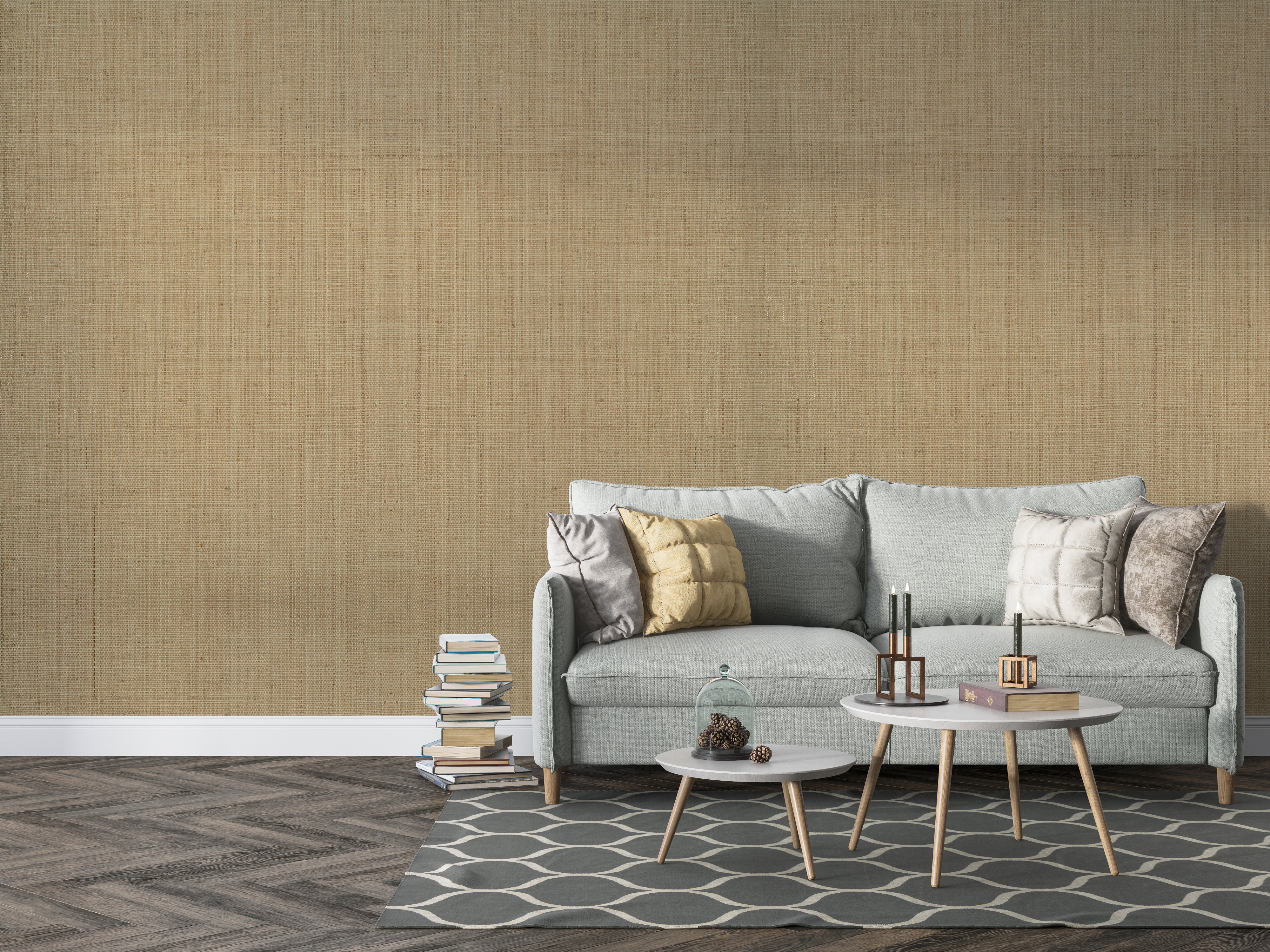 Woven Grove textured grasscloth wallcovering styled in a modern interior