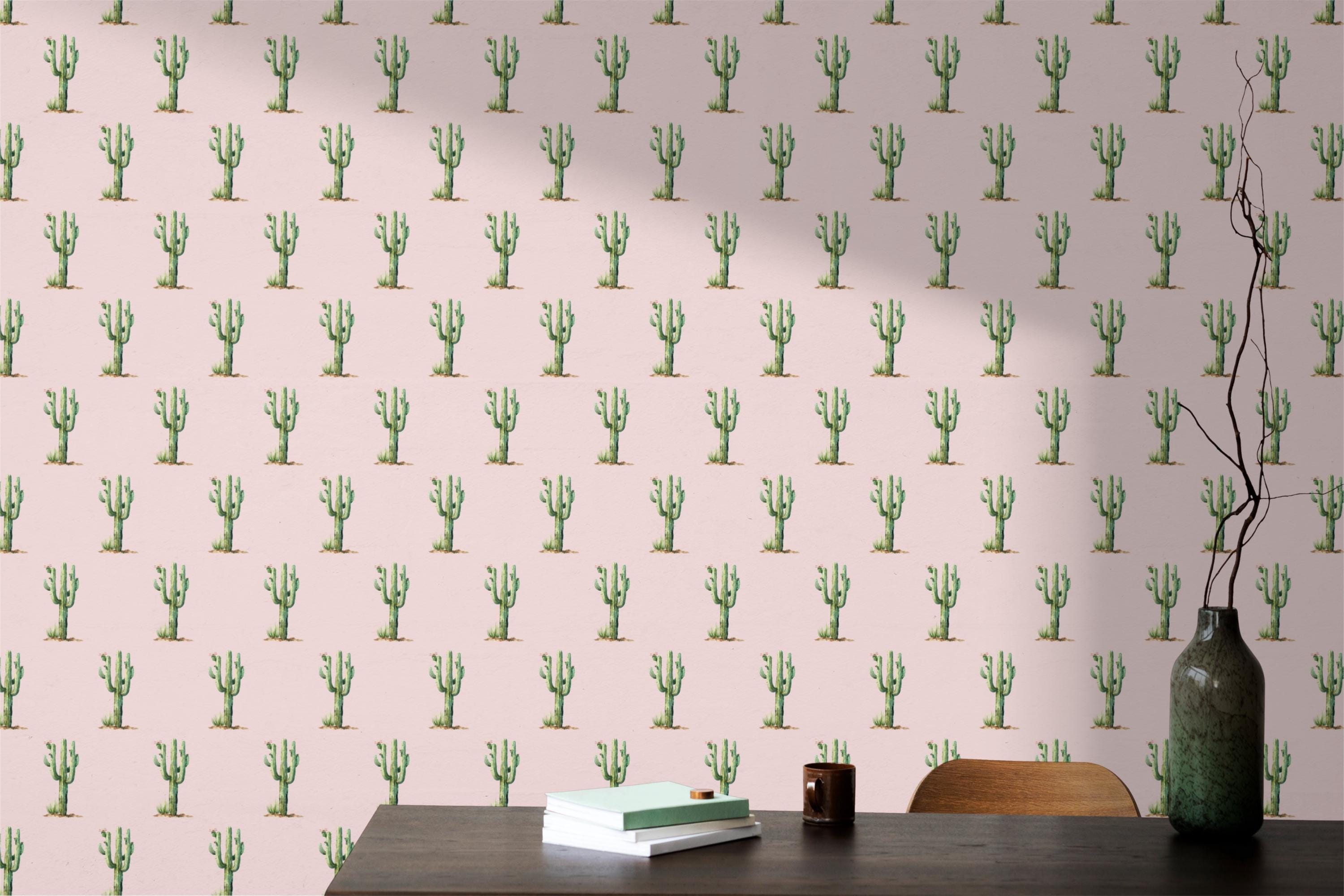Cactus Garden botanical wallpaper – in a contemporary room setting